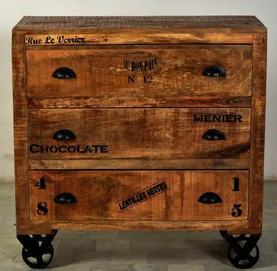 Rustic Industrial Dresser/ Sideboard with 3 Drawers on Casters - popular handicrafts